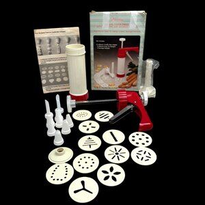 Vintage Deluxe Cookie Press Complete in Box with Icing Tips Sausage Nozzles 1993